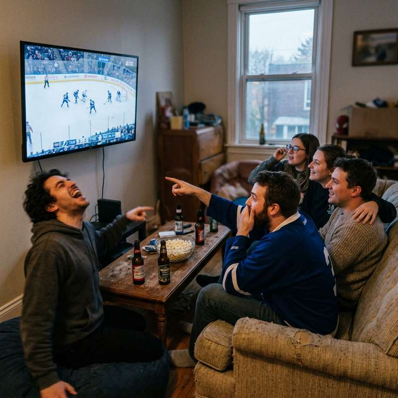 Amigos viendo hockey